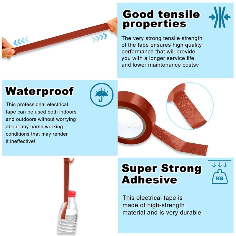 Romeda 9 Pack Electrical Tapes, Electrical Tape Water, Sun, and Oil Resistant, Electrical Tape is Suitable for Most Domestic, Commercial, and Industrial environments - Brown - Image 3